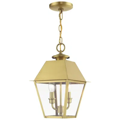 Livex Lighting Wentworth 2 Light Natural Brass Outdoor Medium Pendant Lantern