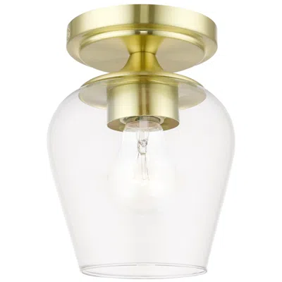 Livex Lighting Willow 1 Light Satin Brass Flush Mount In Multi