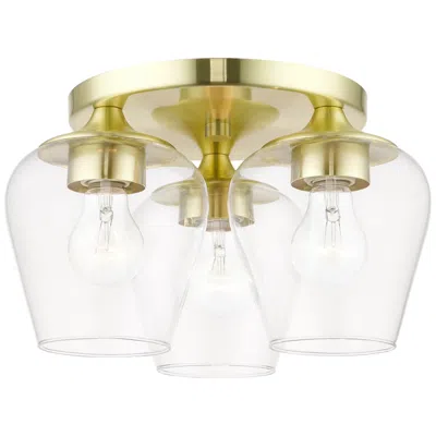 Livex Lighting Willow 3 Light Satin Brass Flush Mount In Gold