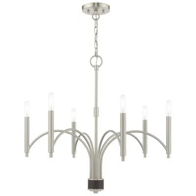 Livex Lighting Wisteria 6 Light Brushed Nickel Chandelier In White