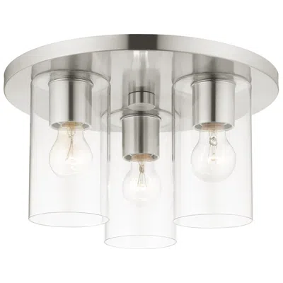 Livex Lighting Zurich 3 Light Brushed Nickel Flush Mount In Multi