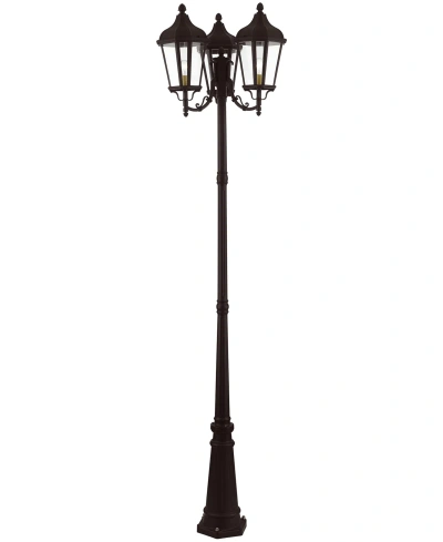 Livex Morgan 3 Light Outdoor Post Light In Bronze With Antique Gold