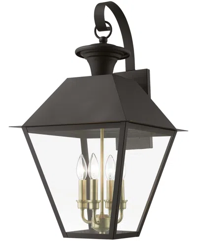 Livex Wentworth 4 Light Outdoor Extra Large Wall Lantern In Bronze With Antique Brass