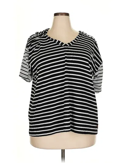Pre-owned Livi Short Sleeve Top Black Stripes Pattern Scoop Neck Tops