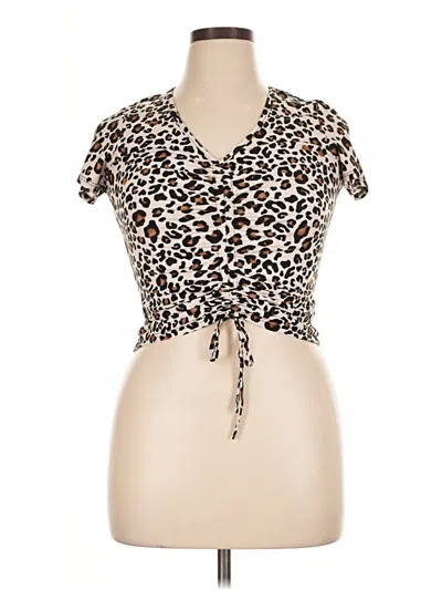 Pre-owned Livi Short Sleeve Top Brown Plunge Neckline Tops