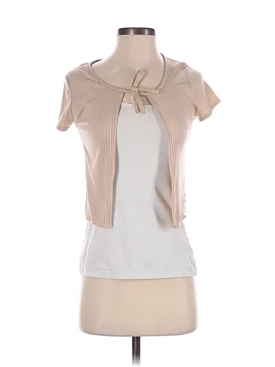 Pre-owned Livi Short Sleeve Top Tan Tie Neck Tops In Brown