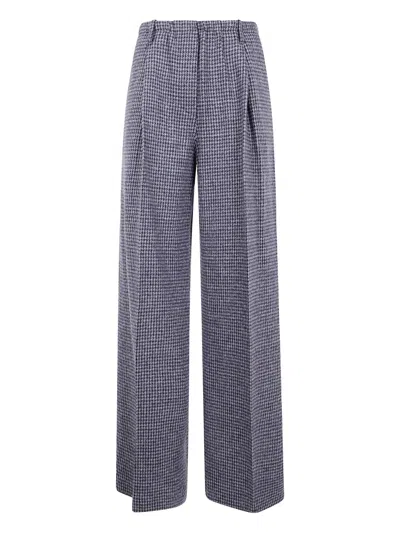 Liviana Conti Arthur Houndstooth-pattern Pleated Trousers In Blue