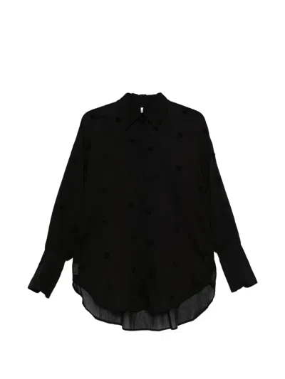 Liviana Conti Bead-embellished Semi-sheer Shirt In Black