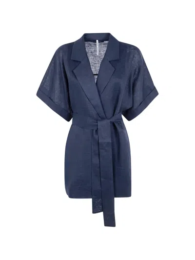 Liviana Conti Belted Short-sleeve Jacket In Blue