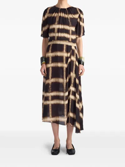 Liviana Conti Brittany Gathered Midi Dress In Brown