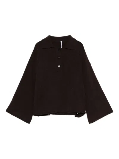 Liviana Conti Button-fastening Bell-sleeve Polo Top In Black
