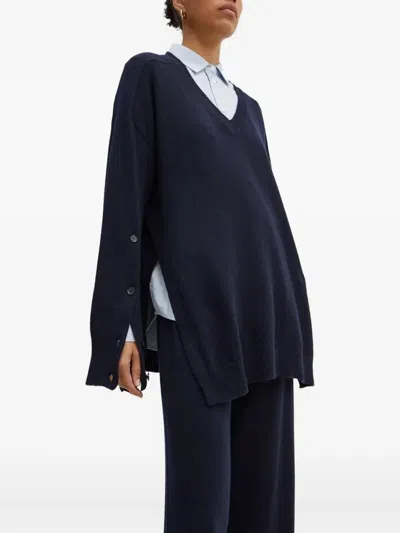 Liviana Conti Buttoned-sleeves Side-split Sweater In Blue