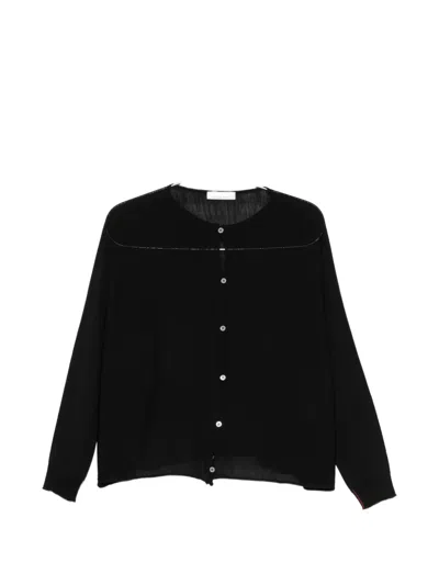 Liviana Conti Button-up Boat-neck Cardigan In Black