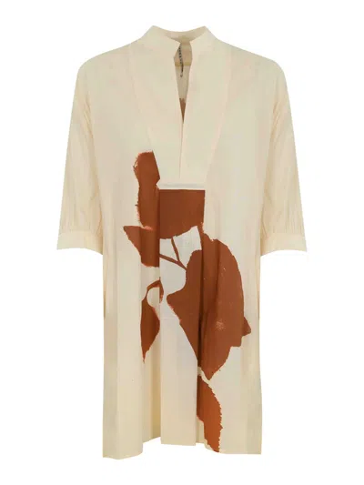 Liviana Conti Polli Long Cotton Shirt In Brown