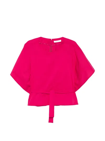 Liviana Conti Crew Neck Belted Blouse In Pink