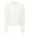 Liviana Conti Cropped White Silk Shirt With Golden Button Closure