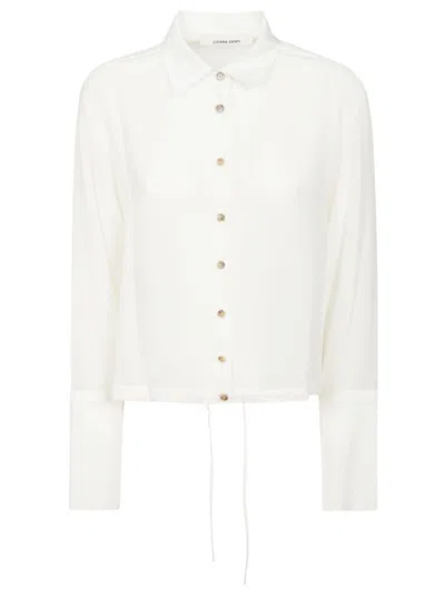 Liviana Conti Cropped White Silk Shirt With Golden Button Closure