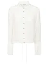 Liviana Conti Cropped White Silk Shirt With Golden Button Closure