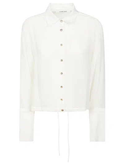 Liviana Conti Cropped White Silk Shirt With Golden Button Closure