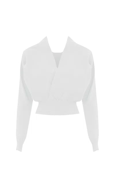 Liviana Conti Crossover Sweater In Technical Nylon In White