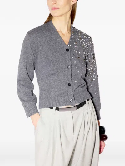 Liviana Conti Crystal-embellished Open-back Cardigan In Gray