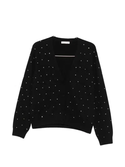 Liviana Conti Crystal-embellished V-neck Cardigan In Black