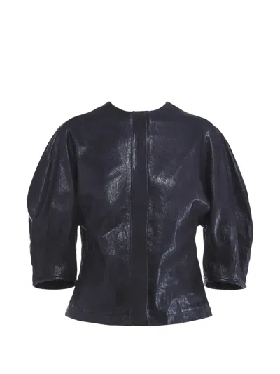 Liviana Conti Delphine Leather Blouse In Blue