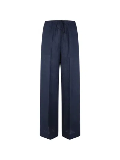 Liviana Conti Drawstring Linen Trousers In Blue