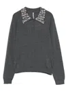 Liviana Conti Embellished-collar Polo-neck Sweater In Gray