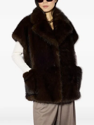 Liviana Conti Faux-fur Oversized Coat In Brown