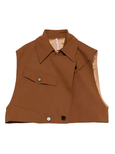 Liviana Conti Flap-pocket Collared Waistcoat In Brown