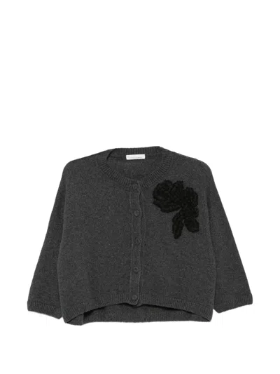 Liviana Conti Floral-applique Cropped Cardigan In Gray