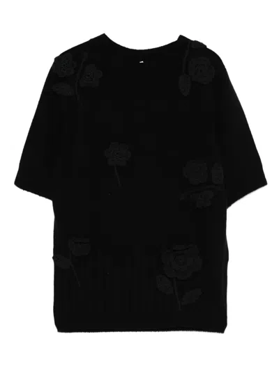 Liviana Conti Flower-embellished Knit Sweater In Black