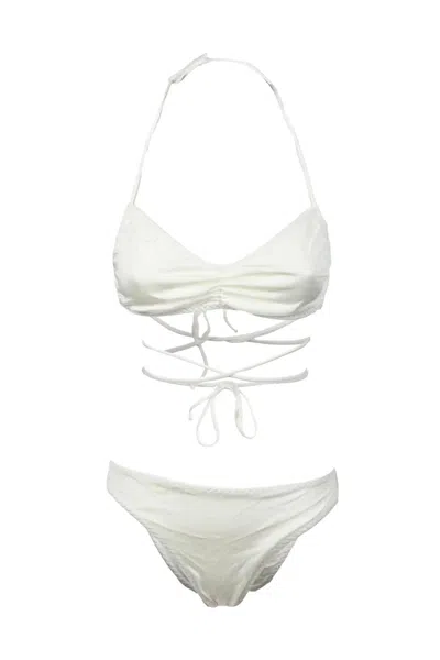 Liviana Conti Fluid-texture White Bikini With Halter Neck And Intricate Straps