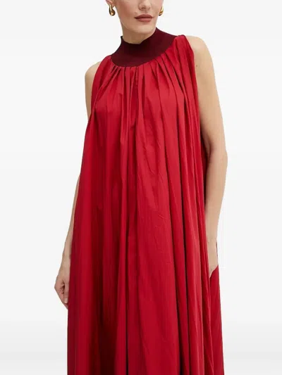 Liviana Conti High-neck Pleated Maxi Dress In Red
