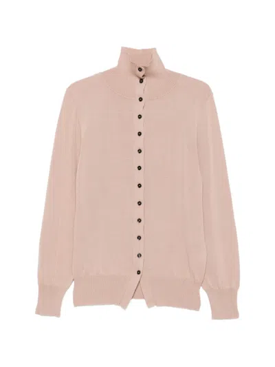 Liviana Conti High-neck Button-up Cardigan In Brown