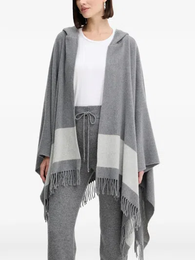 Liviana Conti Hooded Fringed-hem Poncho In Gray