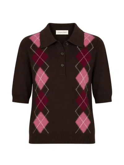 Liviana Conti Isma Argyle Short-sleeve Sweater In Brown
