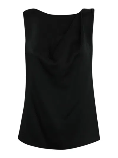 Liviana Conti Knot Shoulder Blouse In Viscose In Black