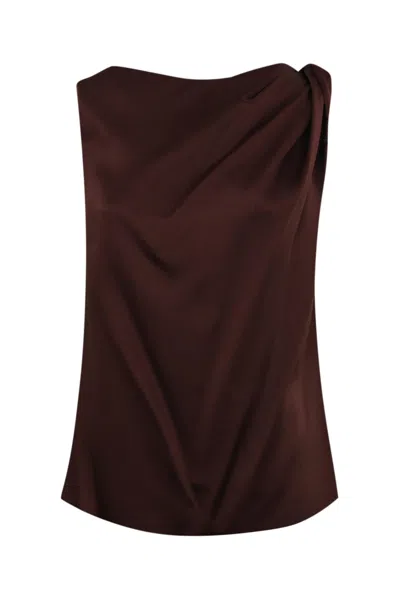 Liviana Conti Knot Shoulder Blouse In Viscose In Black