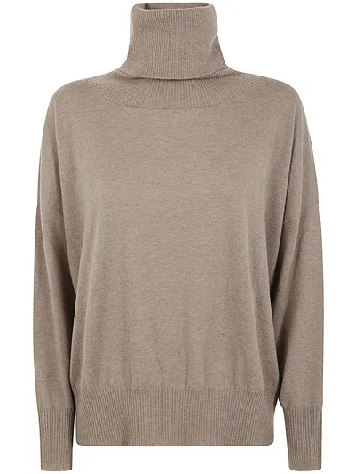 Liviana Conti Luxe Large Round Neck Sweater For Women In Brown