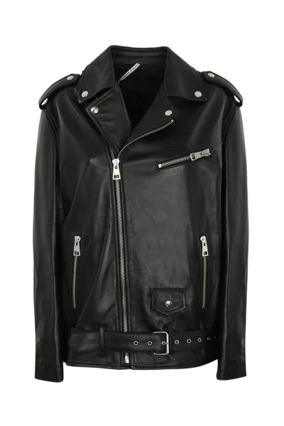 Liviana Conti Leather Biker Jacket In Nero
