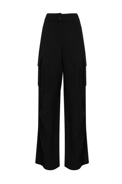 Liviana Conti Linen Blend Cargo Trousers In Nero