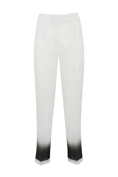 Liviana Conti Linen Trousers With Shaded Print In Bianco