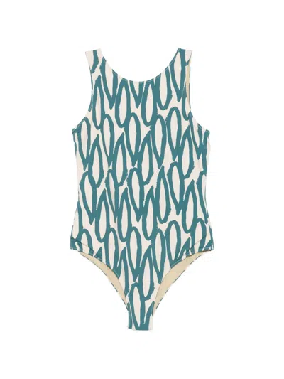 Liviana Conti Liviana Abstract-print Scoop-back Swimsuit In Green