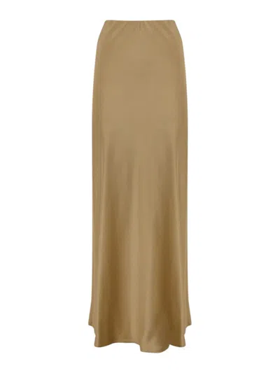 Liviana Conti Long Satin Skirt In Silver