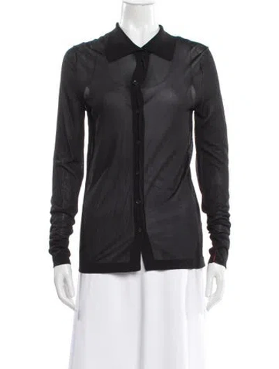 Pre-owned Liviana Conti Long Sleeve Button-up Top In Gray