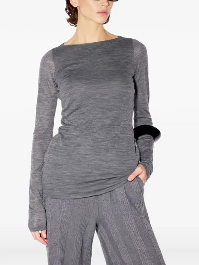 Liviana Conti Long-sleeve Boat-neck T-shirt In Gray