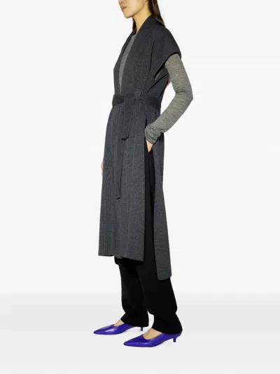 Liviana Conti Mavis Belted Ribbed-knit Cardi-coat In Gray