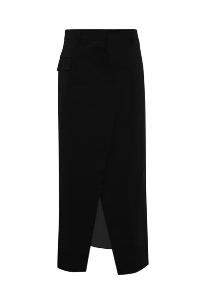 Liviana Conti Midi Skirt With Slit In Black Cotton